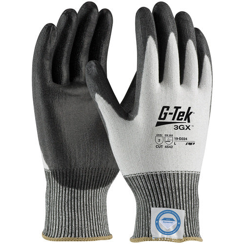 ‎19-D324/L Coated Gloves - G-Tek 3GX Dyneema Diamond - 13G White Shell - Black PU Smooth Grip - A2 - Exact Industrial Supply