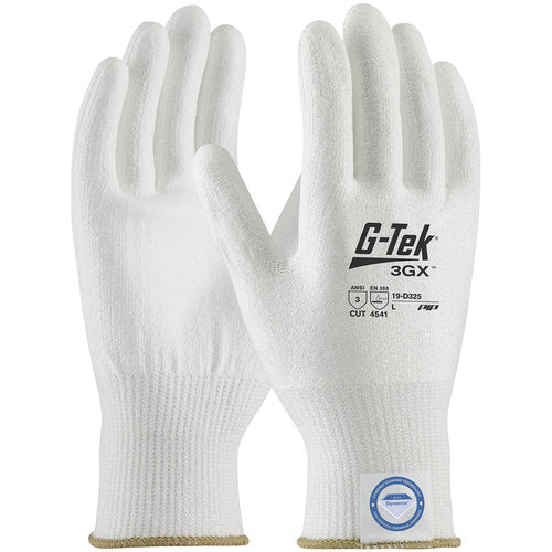 ‎19-D325/XL Coated Gloves - G-Tek 3GX Dyneema Diamond - 13G White Shell - White PU Smooth Grip - A3 - Exact Industrial Supply