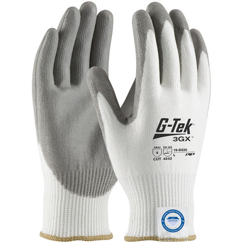 19-D330/XXXL Coated Gloves - G-Tek 3GX Dyneema Diamond - White 13G Shell - Gray PU Smooth Grip - A4 - Exact Industrial Supply