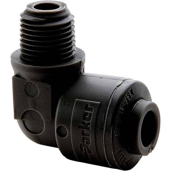 Parker - Plastic Push-To-Connect Tube Fittings Type: Male Elbow Tube Outside Diameter (Inch): 1/4 - Makers Industrial Supply