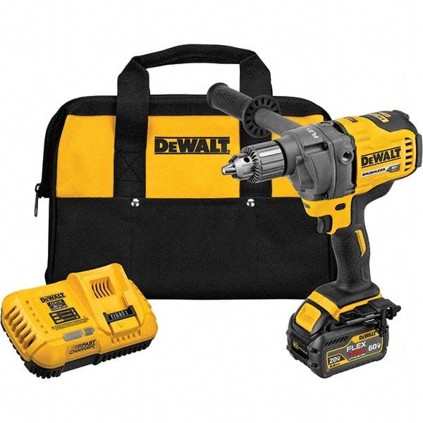 DeWALT - 60 Volt 1/2" Chuck Mid-Handle Cordless Drill - 600 RPM, Keyed Chuck, Reversible, 1 Lithium-Ion Battery Included - Makers Industrial Supply