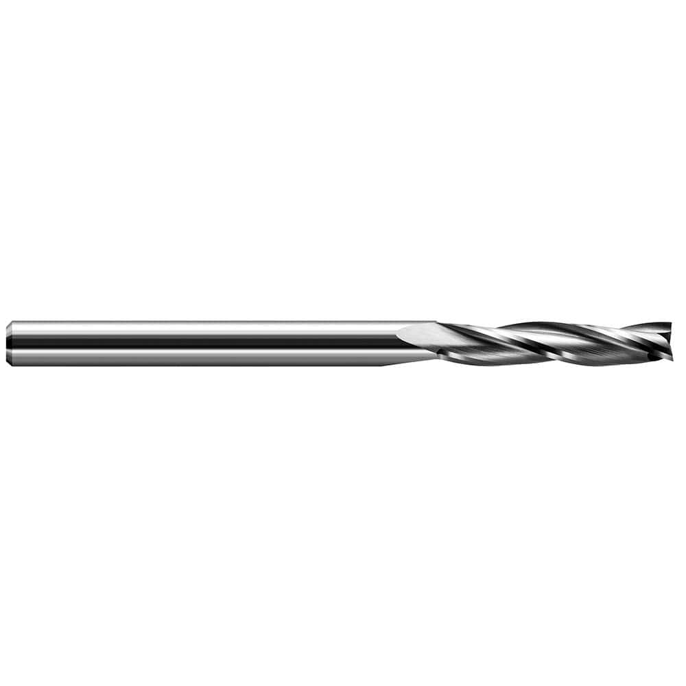 Square End Mill: 5/32'' Dia, 3/4'' LOC, 3/16'' Shank Dia, 3'' OAL, 3 Flutes, Solid Carbide Single End, Uncoated, Upcut Flute, 22 ° Helix, RH Cut, RH Flute