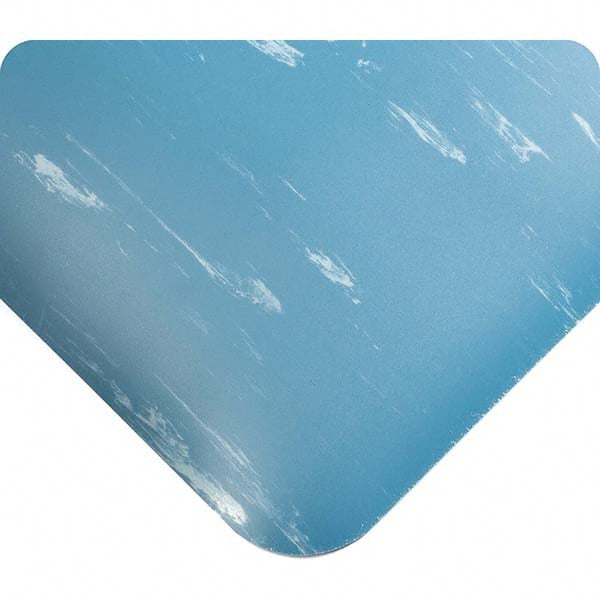 Anti-Fatigue Mat: 59' Length, 3' Wide, 7/8″ Thick, Vinyl, Beveled Edge, Heavy-Duty Marbled, Blue, Dry