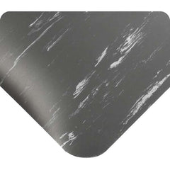 Anti-Fatigue Mat: 57' Length, 3' Wide, 1/2″ Thick, Vinyl, Beveled Edge, Medium-Duty Marbled, Charcoal, Dry