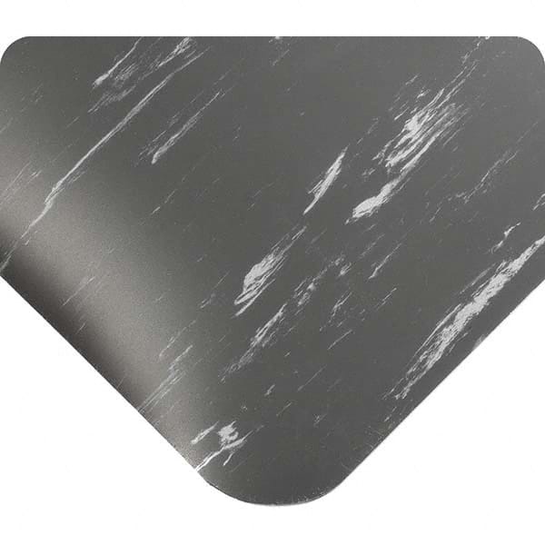 Anti-Fatigue Mat: 11' Length, 4' Wide, 1/2″ Thick, Vinyl, Beveled Edge, Medium-Duty Marbled, Charcoal, Dry