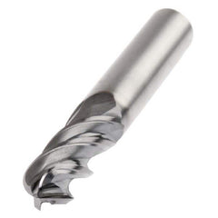 Ball End Mill: 0.4375″ Dia, 1.5″ LOC, 4 Flute, Solid Carbide 4″ OAL, 7/16″ Shank Dia, AlTiN Coated, Single End, Series HARVI