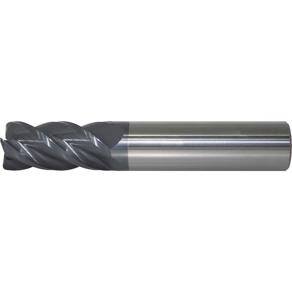 Corner Radius End Mill: 3/16″ Dia, 5/8″ LOC, 0.015″ Radius, 4 Flutes, Solid Carbide 2″ OAL, 3/16″ Shank Dia, 40 ° Helix, AlTiN+ Coated, Corner Radius End, Centercutting, Series 6/44