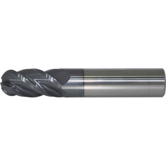 Ball End Mill: 0.5″ Dia, 2″ LOC, 4 Flute, Solid Carbide 4″ OAL, 1/2″ Shank Dia, 40 ° Helix, AlTiN Coated, Single End