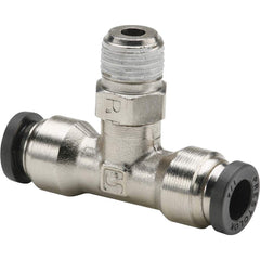 Parker - Metal Push-To-Connect Tube Fittings Type: Male Swivel Branch Tee Tube Outside Diameter (Inch): 3/8 - Makers Industrial Supply