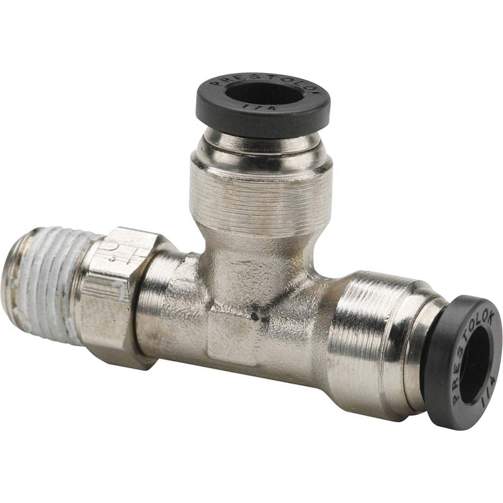 Parker - Metal Push-To-Connect Tube Fittings Type: Male Run Tee Swivel Tube Outside Diameter (Inch): 1/4 - Makers Industrial Supply