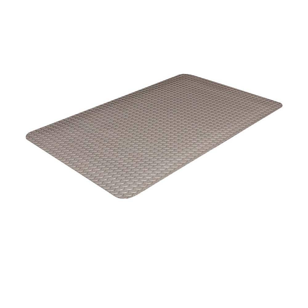 Anti-Fatigue Mat: 12' Length, 3' Wide, 5/8″ Thick, Polyvinylchloride Diamond Plate & Raised Diamond, Gray, Dry