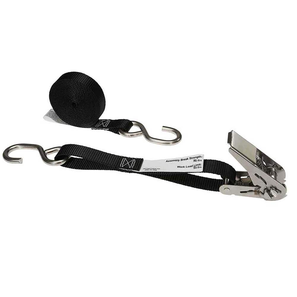 US Cargo Control - Slings & Tiedowns (Load-Rated); Type: Ratchet Tie Down ; Length (Feet): 10 ; Basket Capacity (Lb.): 255 ; Material: Polyester ; Color: Black - Exact Industrial Supply