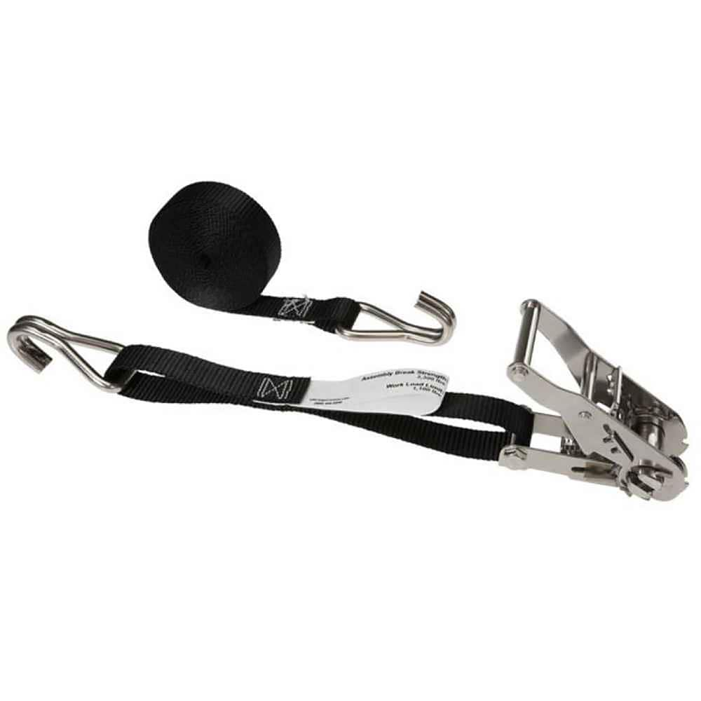 US Cargo Control - Slings & Tiedowns (Load-Rated); Type: Ratchet Tie Down ; Length (Feet): 10 ; Basket Capacity (Lb.): 1000 ; Material: Polyester ; Color: Black - Exact Industrial Supply