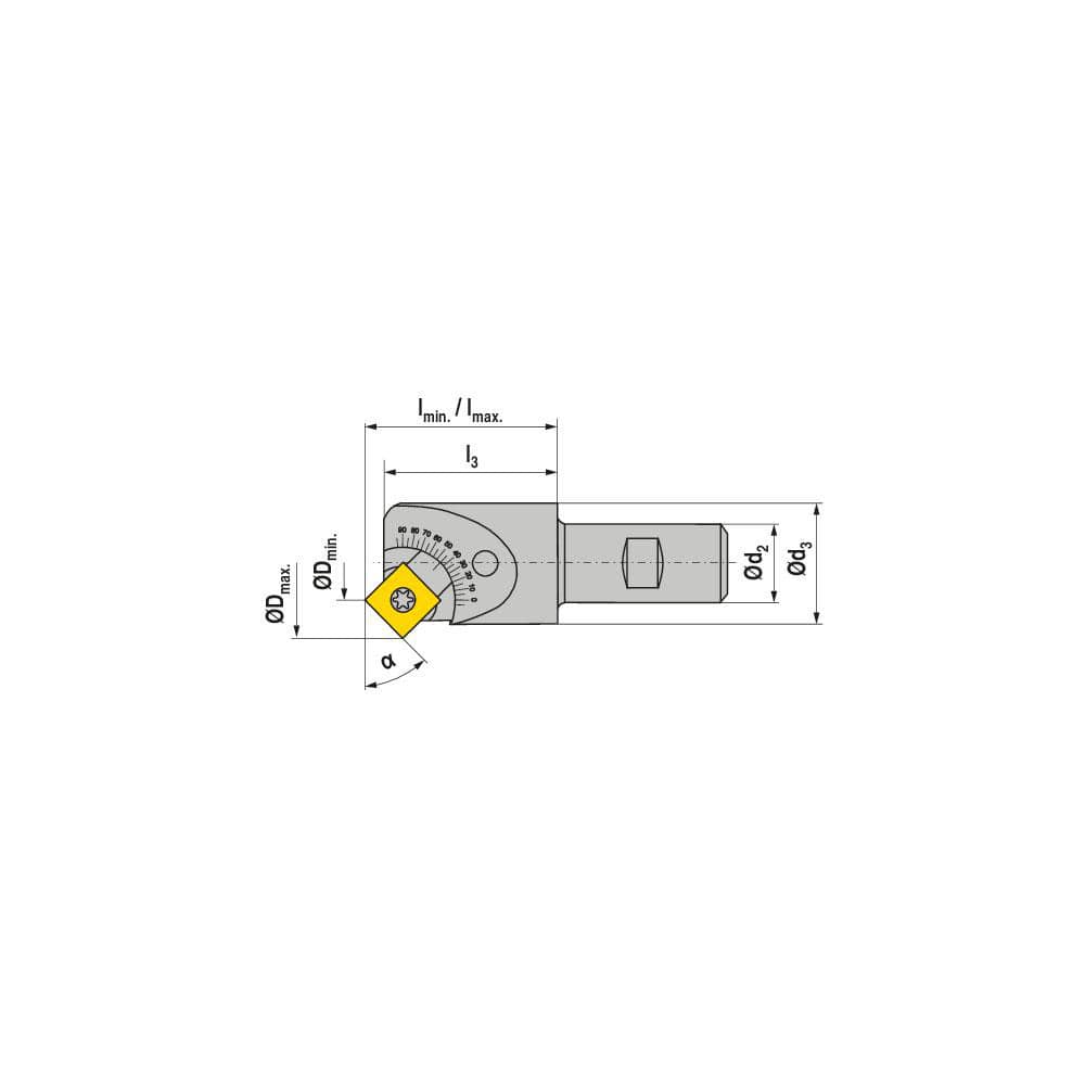 Indexable Chamfer & Angle End Mills; Minimum Cutting Diameter (mm): 11.10; Maximum Cutting Diameter (mm): 23.60; Lead Angle: 90; Maximum Depth of Cut (mm): 7.30; Compatible Insert Size Code: SD.. 09T3..; Shank Type: Weldon Flat; Shank Diameter (Inch): 16;