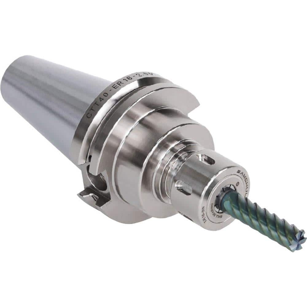 Collet Chuck: 0.039 to 0.512″ Capacity, ER Collet, Dual Contact Taper Shank 2.5″ Projection, Through Coolant