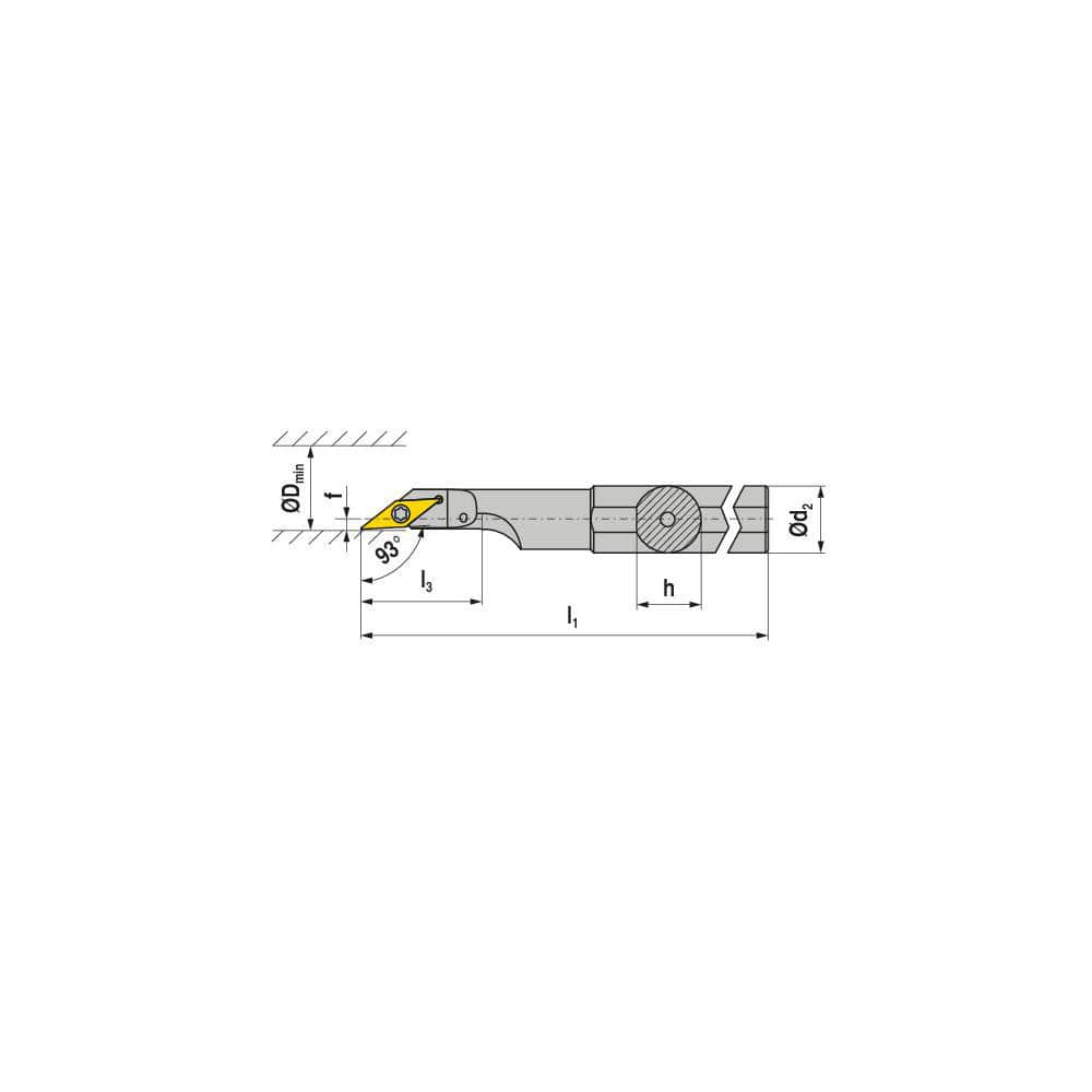 Indexable Boring Bar:  A20M SVJCR 11,  25.00 mm Min Bore,  20.00 mm Shank Dia,  93.00&deg N/A Steel 150.0000″ OAL,  Screw Clamping,