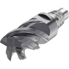 Corner Radius & Corner Chamfer End Mill Heads; Mill Diameter (mm): 20.00; Chamfer Width (mm): 0.250; Chamfer Angle: 45.000; Length of Cut (mm): 24.0000; Connection Type: E20; Overall Length (mm): 53.8000; Centercutting: Yes; Flute Type: Helical; Series: X