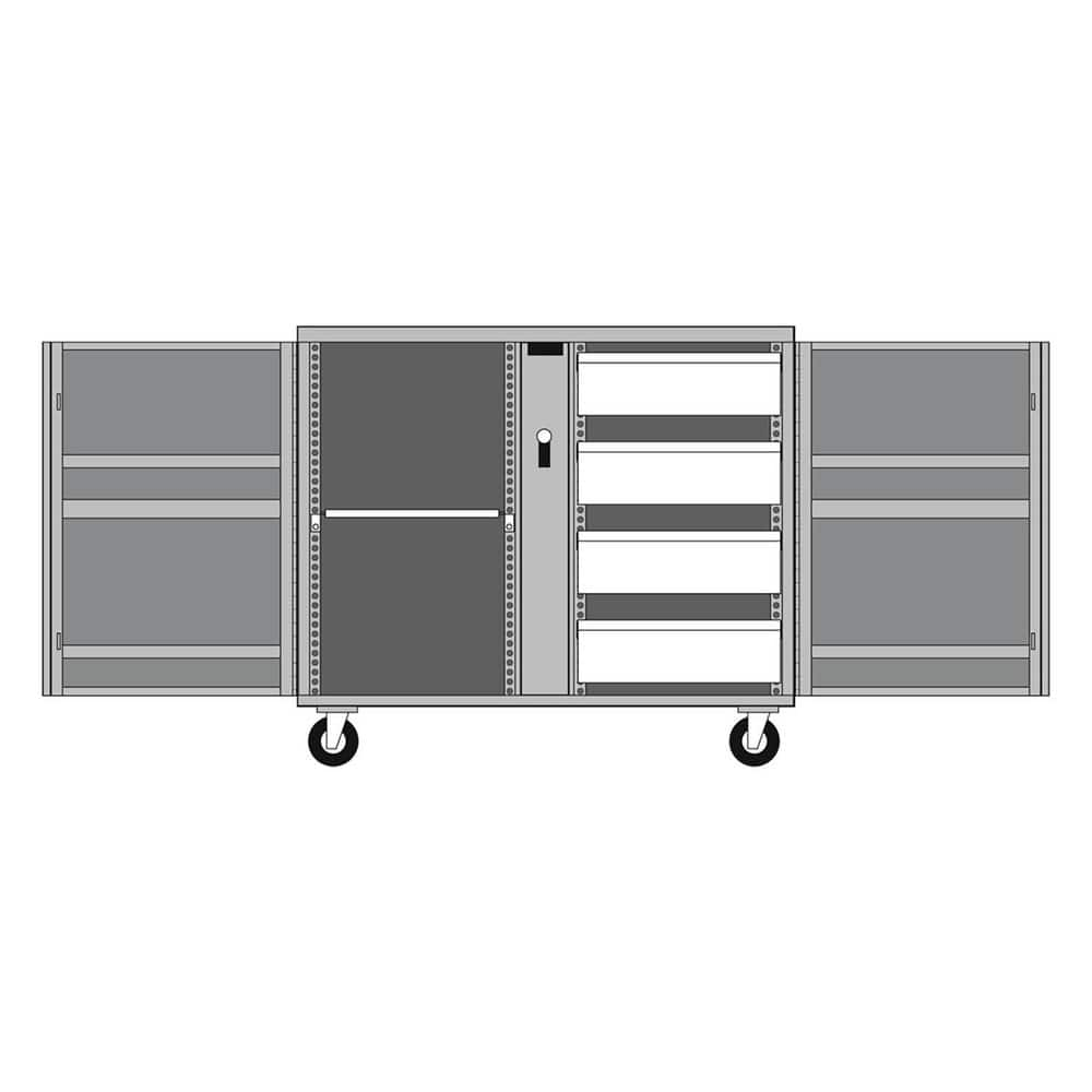 Job Site Tool Storage; Box Type: Job Site; Overall Weight Capacity: 2500 lb; Locking Mechanism: Keyed; Handle Type: Push Handle; Mobility: Mobile; Gauge: 18; Material: Steel; Wheel Diameter: 6 in; Finish: Powder Coated; Features: Front Panel's Low Height