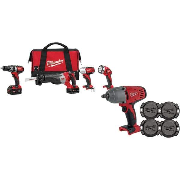 Milwaukee Tool - 18 Volt Cordless Tool Combination Kit - Includes 1/2" Hammer Drill, 1/4" Hex Impact Driver & Sawzall Reciprocating Saw, Lithium-Ion Battery Included - Makers Industrial Supply