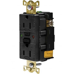 GFCI Receptacles; Grade: Industrial; Color: Black; NEMA Configuration: 5-15R; Amperage: 15; Reset Type: Manual; Voltage: 125 VAC; Wiring Method: Side; Back; Flange Style: No Flange; Resistance Features: Weather Resistant; Tamper Resistant; Number of Phase