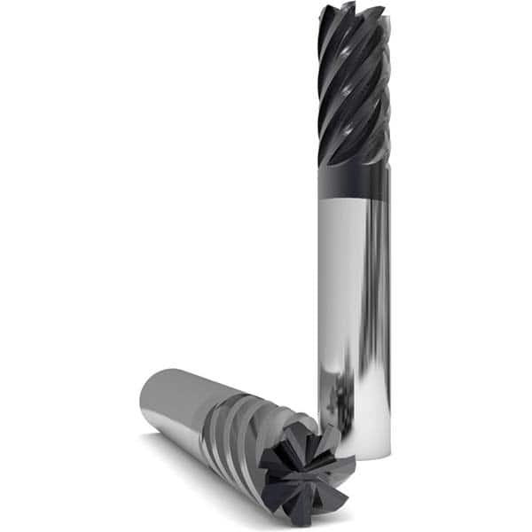 Corner Radius End Mill: 5/8″ Dia, 2-1/4″ LOC, 0.03″ Radius, 7 Flutes, Solid Carbide 5″ OAL, 5/8″ Shank Dia, 38 ° Helix, nACo Coated, Corner Radius End, Centercutting, Series 1035