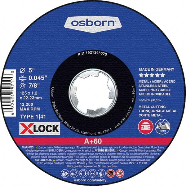 Osborn - 5 x 0.045, 7/8" Hole 60 Grit Aluminum Oxide Cutoff Wheel - Makers Industrial Supply