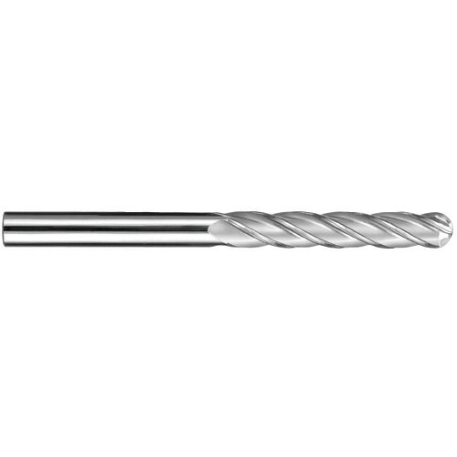 1/2″ Dia. × 1/2″ Shank × 3″ DOC × 6″ OAL, Carbide AlTiN, Spiral , 4 Flute, 30° Helix, Ballnose End Mill - Exact Industrial Supply