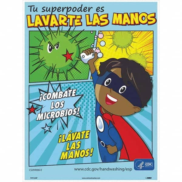 NMC - "Combate Los Microbios! L\xE1vate Las Manos!", 24" High x 18" Wide, Paper Safety Sign - Makers Industrial Supply