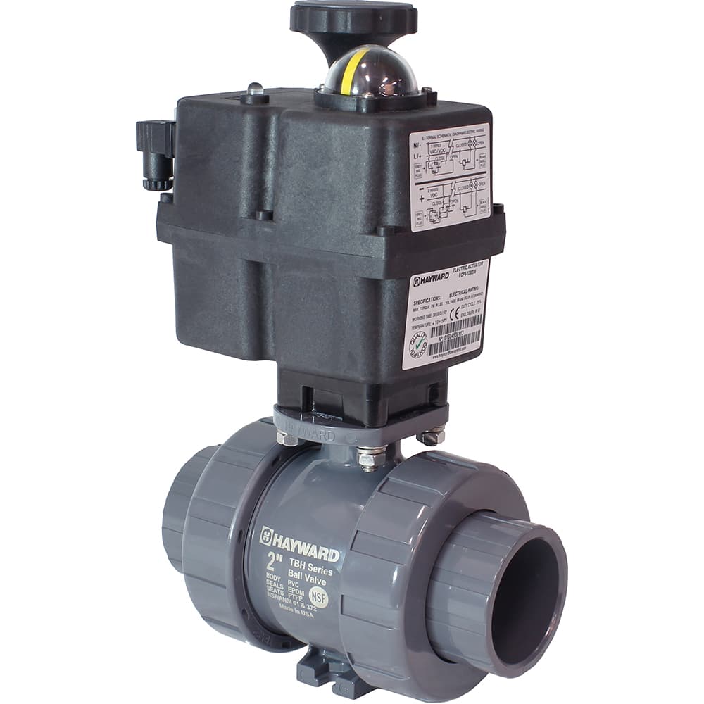 Hayward - Actuated Ball Valves; Actuator Type: Electric ; Pipe Size: 1/2 (Inch); Material: PVC ; Seal Material: EPDM ; Number of Pieces: 2.000 ; End Connections: Socket; Threaded - Exact Industrial Supply