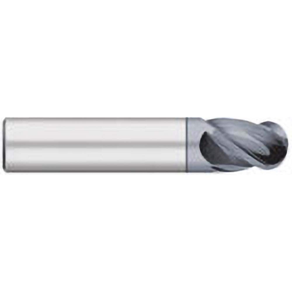 Ball End Mill: 0.75″ Dia, 1″ LOC, 4 Flute, Solid Carbide 3″ OAL, 3/4″ Shank Dia, 38 ° Helix, AlCrO-MAX Coated, Single End