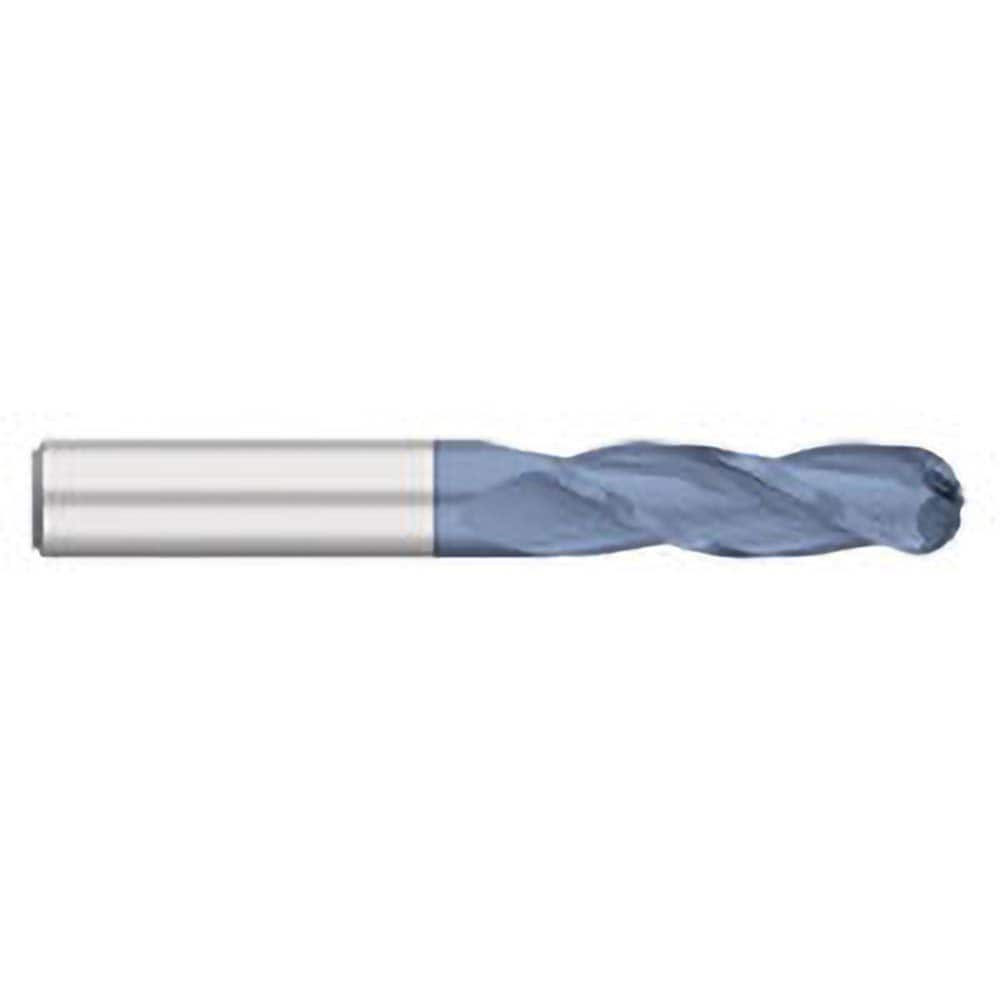 Ball End Mill: 0.625″ Dia, 2.25″ LOC, 3 Flute, Solid Carbide 5″ OAL, 5/8″ Shank Dia, 30 ° Helix, AlTiN Coated, Single End