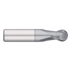 Ball End Mill: 0.75″ Dia, 1″ LOC, 2 Flute, Solid Carbide 3″ OAL, 3/4″ Shank Dia, 30 ° Helix, TiCN Coated, Single End