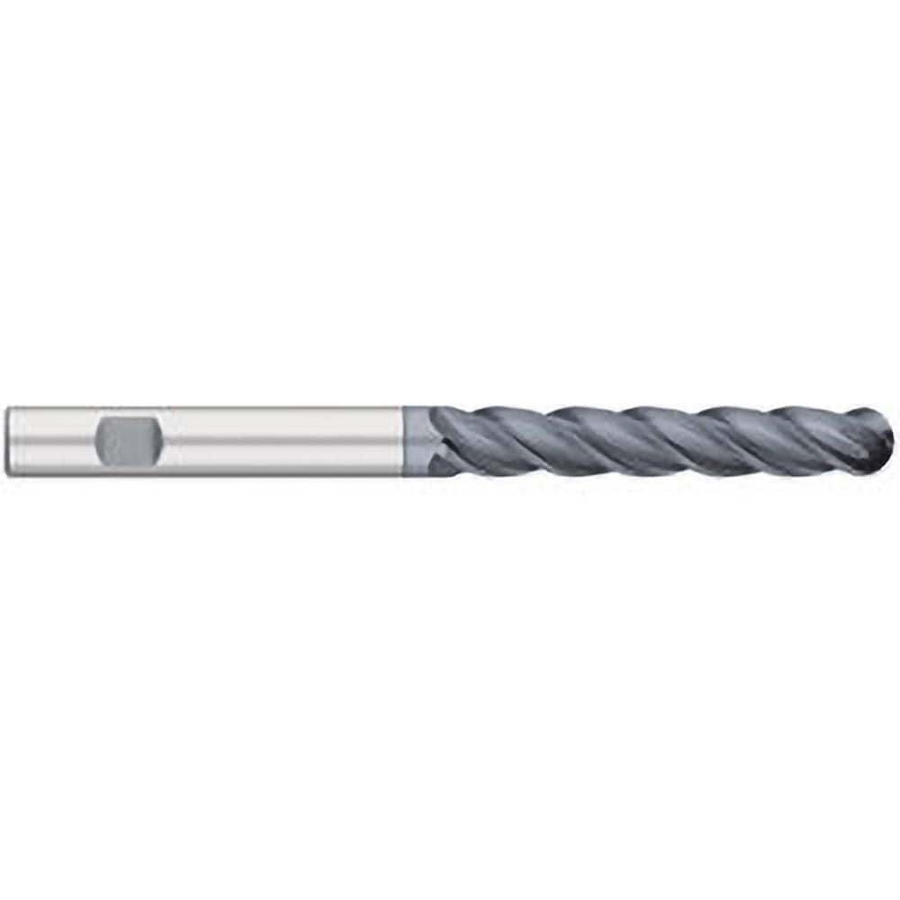 Ball End Mill: 0.75″ Dia, 3″ LOC, 4 Flute, Solid Carbide 6″ OAL, 3/4″ Shank Dia, 38 ° Helix, AlCrO-MAX Coated, Single End