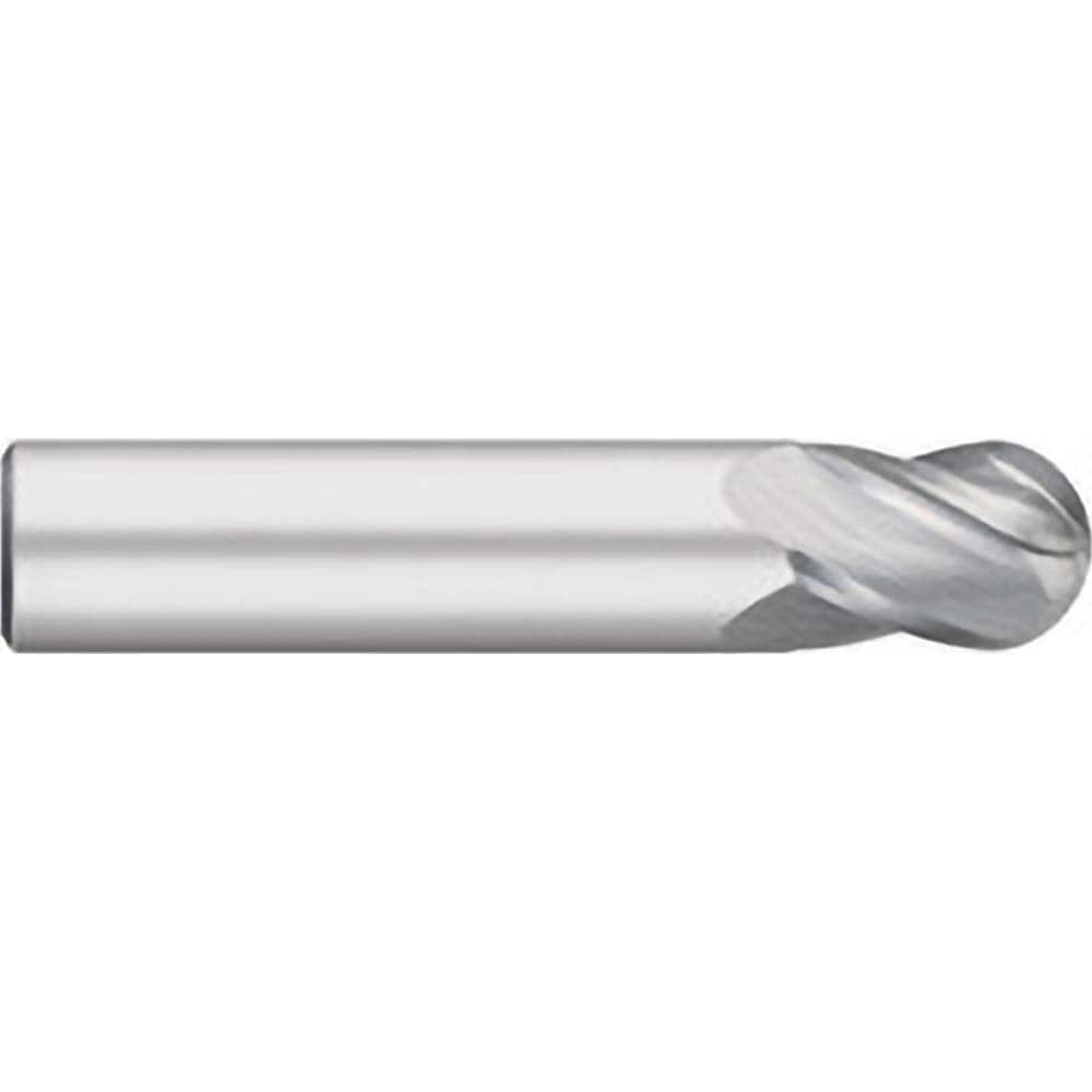 Ball End Mill: 0.75″ Dia, 1″ LOC, 4 Flute, Solid Carbide 3″ OAL, 3/4″ Shank Dia, 30 ° Helix, Uncoated, Single End