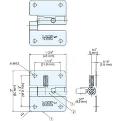 Quick Release Hinge: 4 Mounting Holes Stainless Steel, Satin Finish