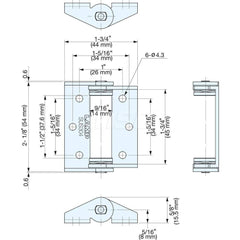 Free Movement Torque Hinge: 6 Mounting Holes Stainless Steel, Polished Finish