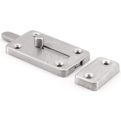 Slide Bolts; Type: Centered Longer Strike Slide Bolt; Length (mm): 55.00; Width (mm): 32.00; Finish/Coating: Satin; Additional Information: 32 x 15 x 2 mm; Counter Plate Size: 32 x 18 x 6 mm; Screw: 2.7 x 16; Weight: 47 g; Overall Length: 80 mm; Minimum O