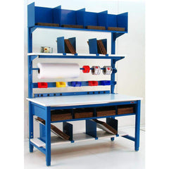 Stationary Work Bench: 72″ Wide, 36″ Deep, 84″ High, Blue 6,600 lb Capacity