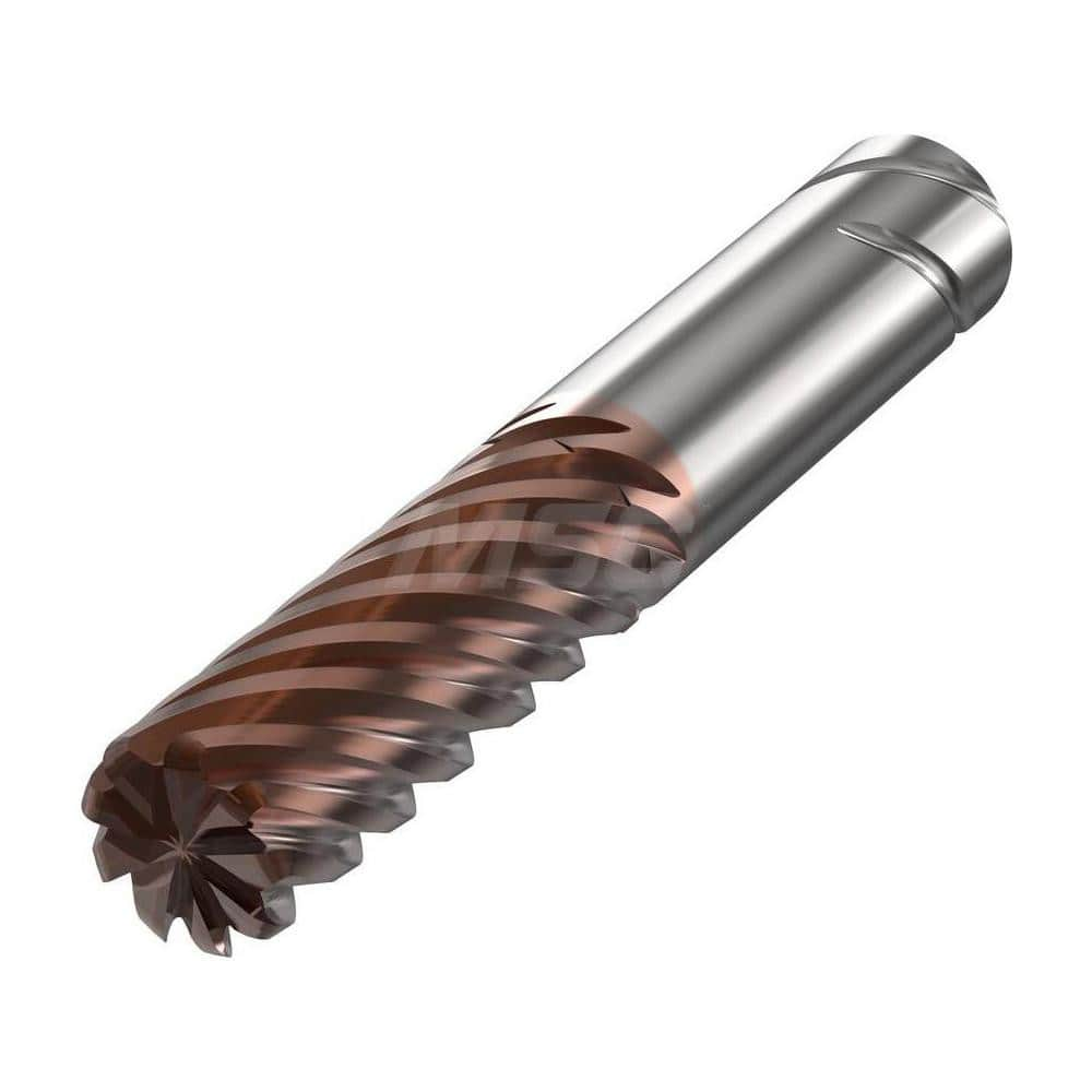 Corner Radius End Mill: 0.4724″ Dia, 9 Flutes, Solid Carbide 38 ° Helix, HXT Coated, Corner Radius End, Series JS720