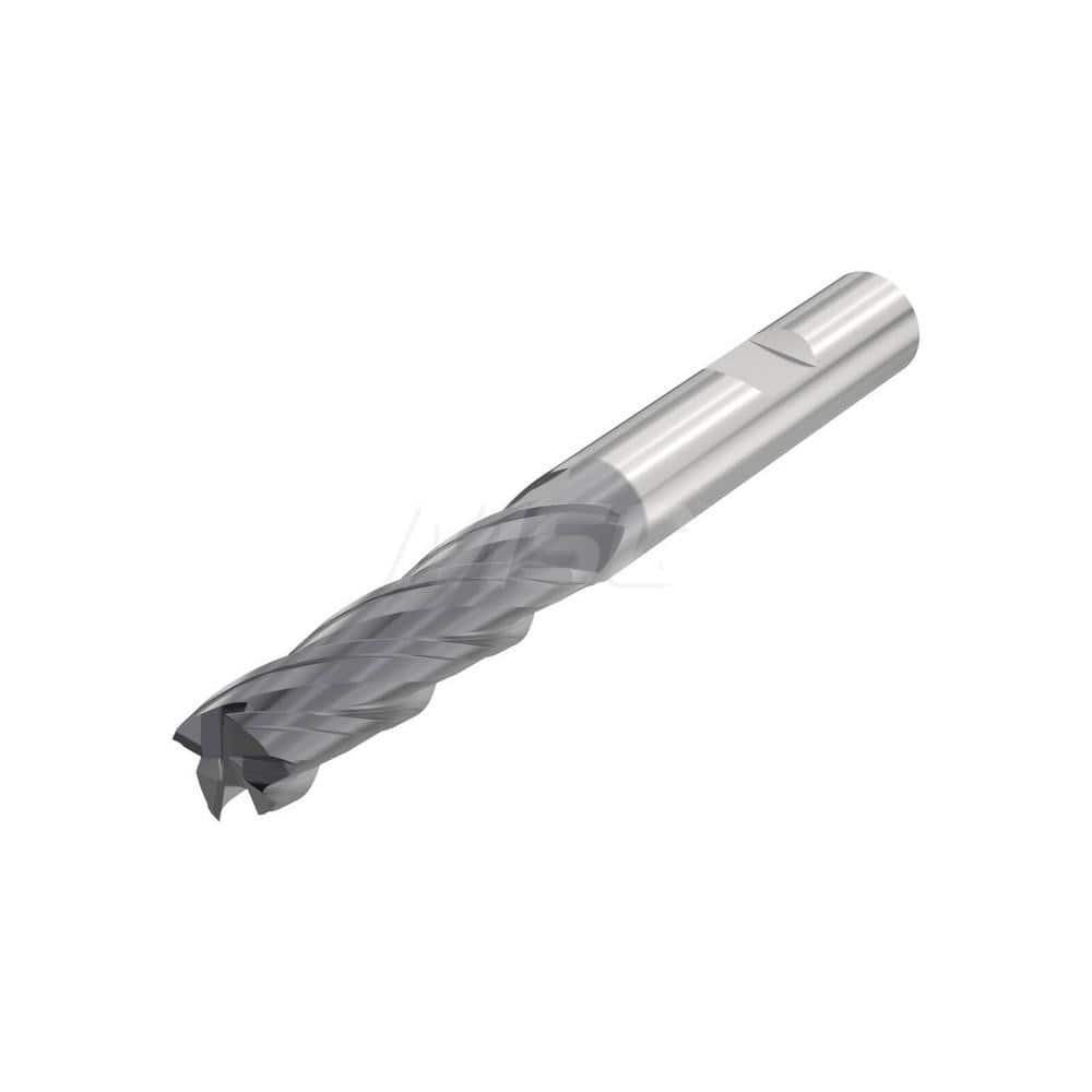 Corner Radius End Mill: 0.7874″ Dia, 4 Flutes, Solid Carbide 35 ° Helix, SIRON-A Coated, Corner Chamfer End, Series JSE514