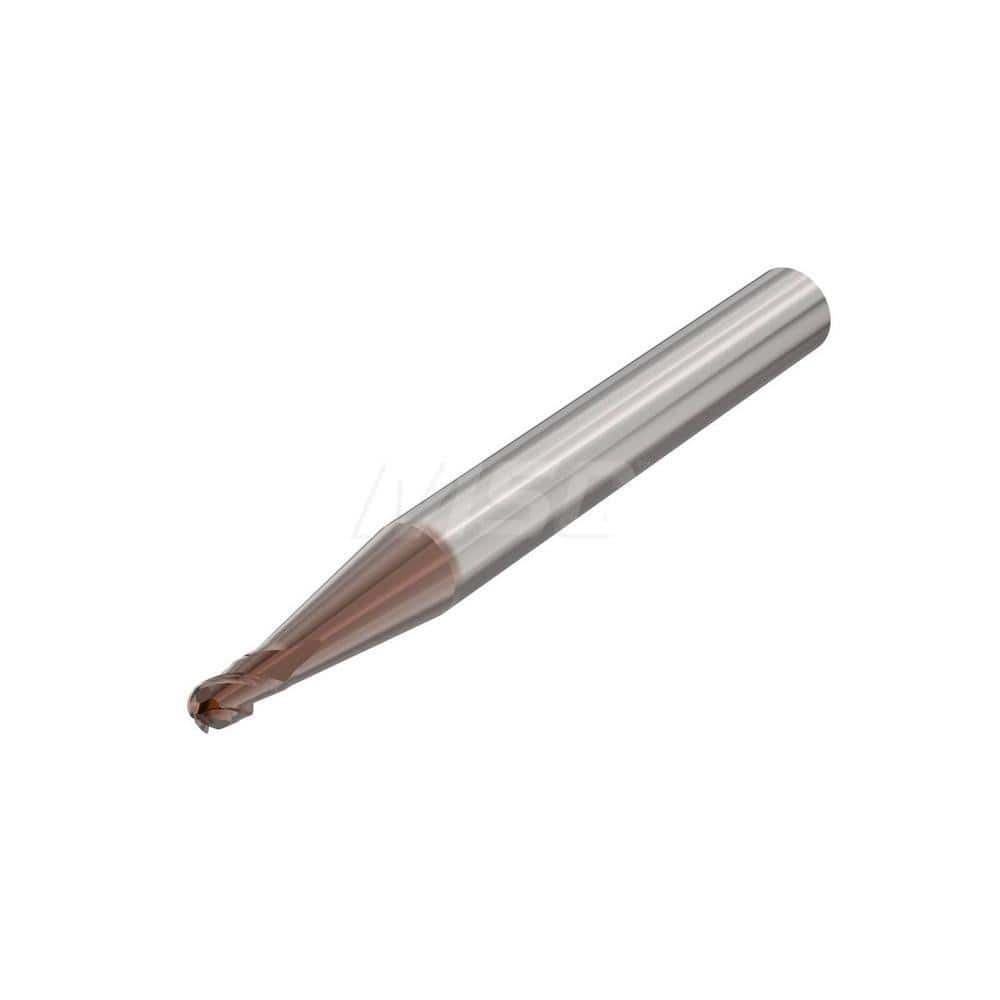 Ball End Mill: 0.0787″ Dia, 3 Flute, Solid Carbide 60 mm OAL, 6 mm Shank Dia, 40 ° Helix, HXT Coated, Single End, Series JHB720