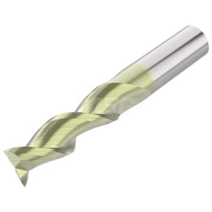 Square End Mill: 3/4'' Dia, 2-1/4'' LOC, 3/4'' Shank Dia, 5'' OAL, 2 Flutes, Solid Carbide Single End, ANF Finish, Helical Flute, 45 ° Helix, Centercutting, RH Cut, RH Flute, Series A245