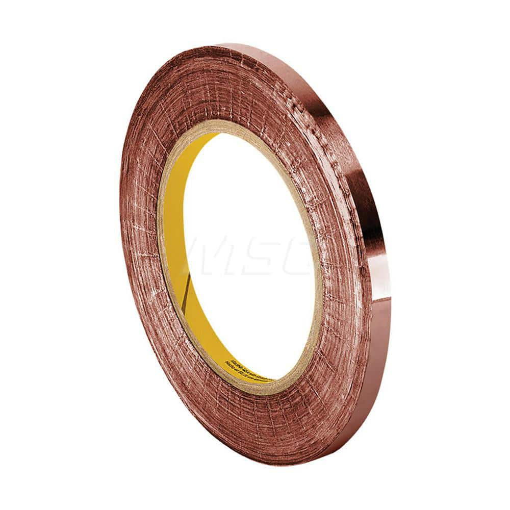 Duct Tape: 1″ Wide, 3.5 mil Thick, Copper Foil Acrylic Adhesive, 25 lb/in Tensile Strength