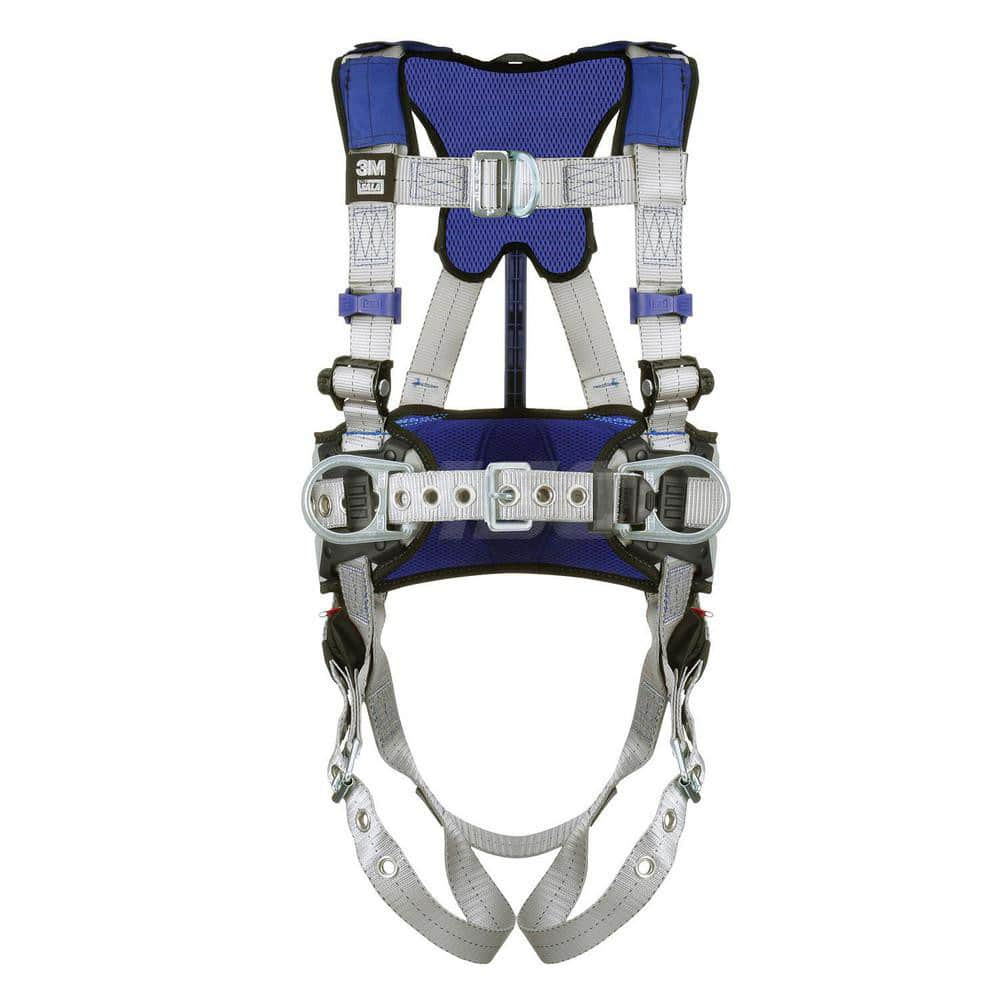 Fall Protection Harnesses: 420 Lb, Construction Style, Size Large, For Climbing Construction & Positioning, Back Front & Hips Tongue Leg Strap, Pass-Through Chest Strap