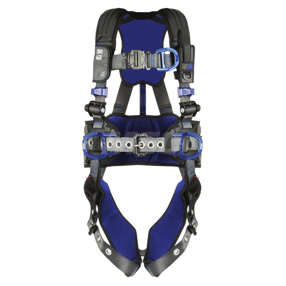 Fall Protection Harnesses: 420 Lb, Construction Style, Size X-Large, For Climbing Construction & Positioning, Back Front & Hips Tongue Leg Strap, Quick-Connect Chest Strap