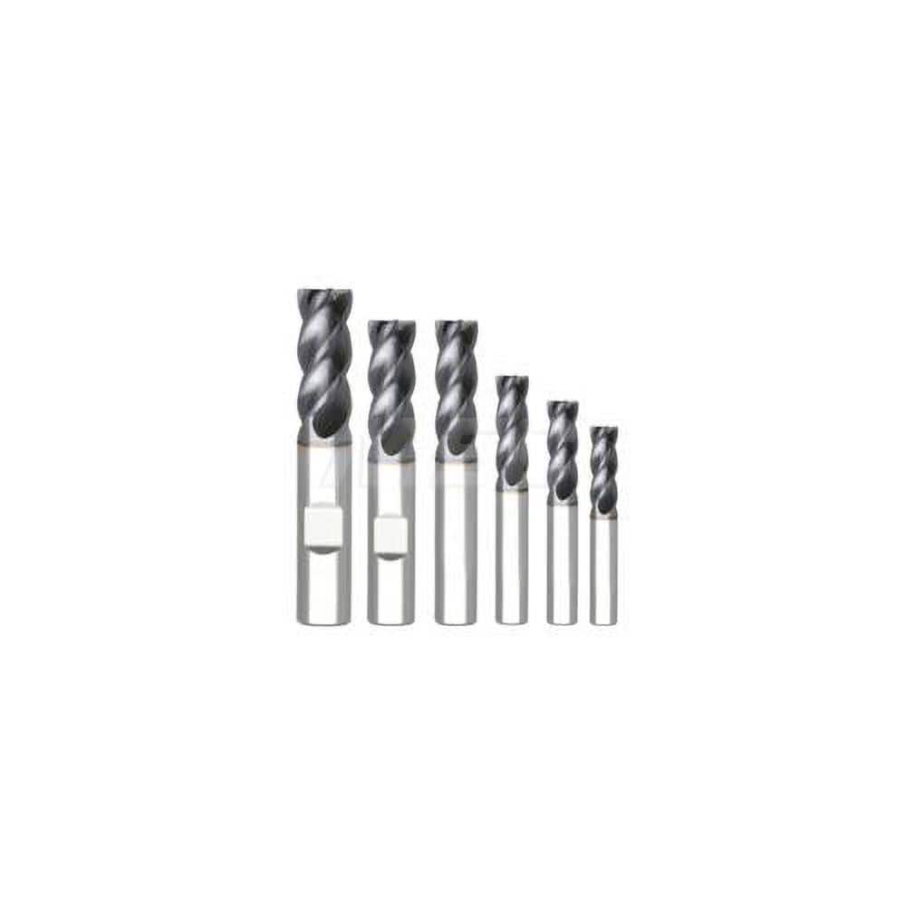 End Mill Set: 1/8 to 1/2″ Dia, 4 Flute, Square End Solid Carbide, AlTiN Finish, Centercutting, Single End, 6 Pc