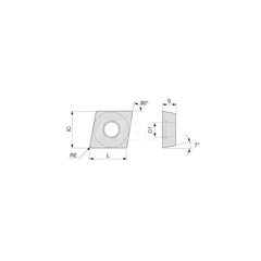 Turning Insert:  CCMT21.50.5PF GH730,  Solid Carbide TiCNO Finish,  Neutral,  1/4″ Inscribed Circle,  0.0080″ Corner Radius,  80.0 &deg N/A Diamond,  Series  CCMT