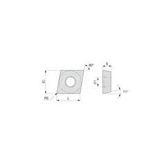 Turning Insert:  CPMT21.51PSS AH725,  Solid Carbide TiAlN Finish,  Neutral,  1/4″ Inscribed Circle,  0.0160″ Corner Radius,  80.0 &deg N/A Diamond,  Series  CPMT