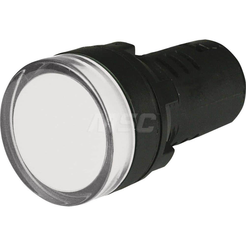 Pilot & Indicator Lights; Lamp Type: LED; Lens Color: White; Light Color: White; Voltage: 110 V; Voltage: 120VAC/DC; 110 V; Overall Length (Decimal Inch): 2.05000; Overall Length (mm): 52; Overall Width/Diameter (Decimal Inch): 1.2000; Overall Width/Diame