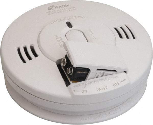 Kidde - Wire In 120 Volt Smoke and Carbon Monoxide Alarm - 85 dB Decibel Rating, 9V Battery Not Included, Wall or Ceiling Mount, Photoelectric and Electrochemical Sensor, Indicating Light, Tamper Resistant, Interconnectable - Makers Industrial Supply